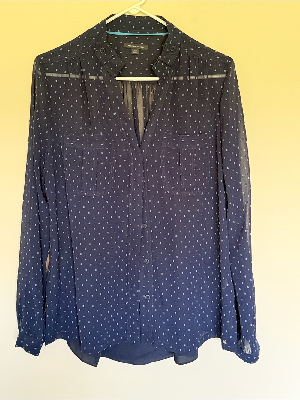 Tommy Hilfiger Navy Shirt with Teal Dot Accents w/ detachable cami